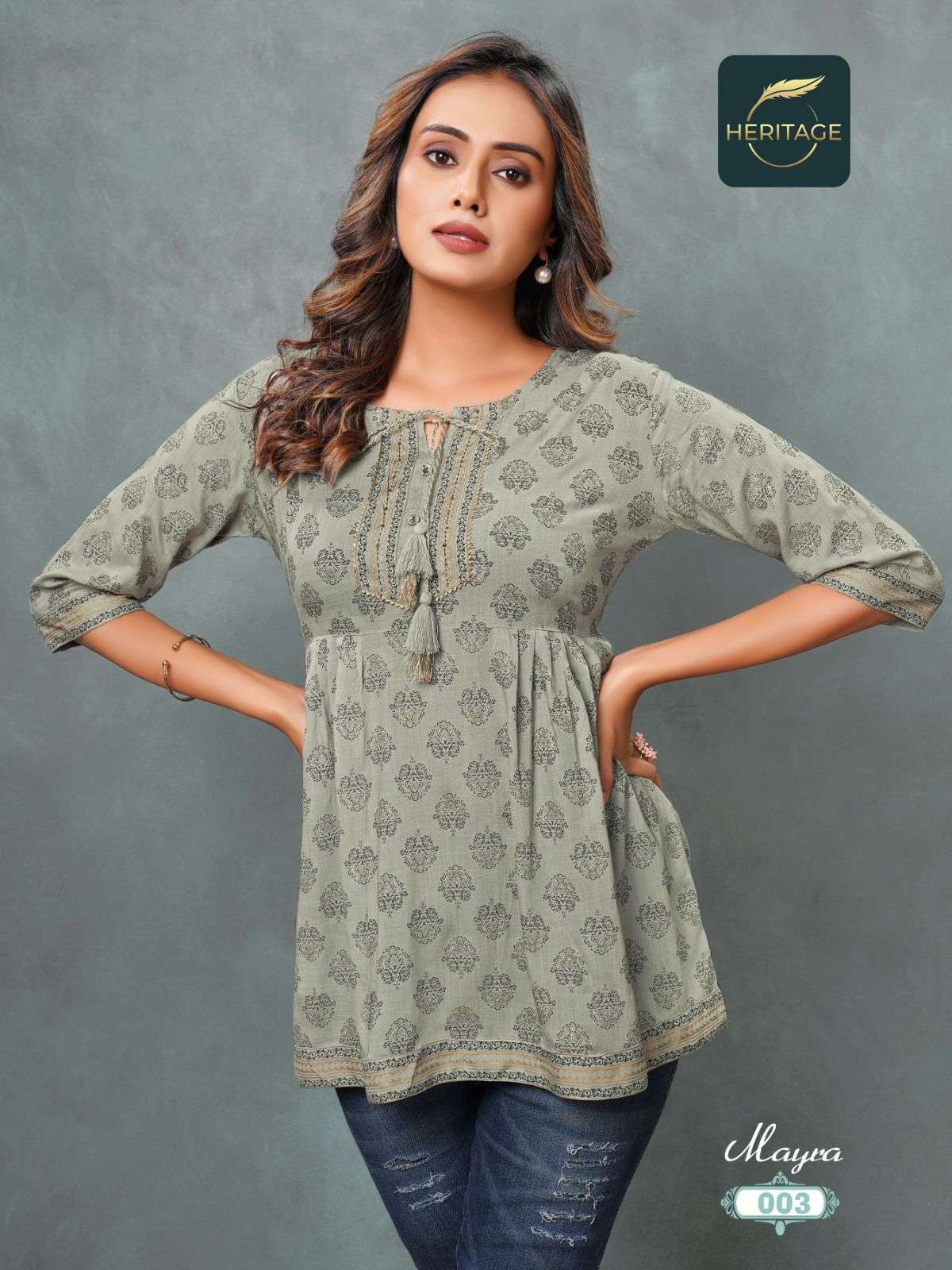 MAYRA RAYON SLUB DESIGNER SHORT KURTAS WITH STYLISH PRINTS ANDHANDWORK BY HARITAGE BRAND 1003